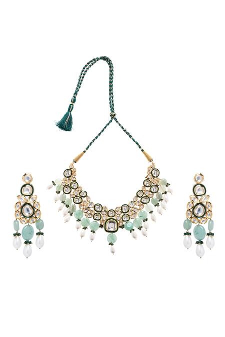 Shop_Minaki_Gold Plated Enamel, Polki, Kundan Choker Necklace Set_at_Aza_Fashions