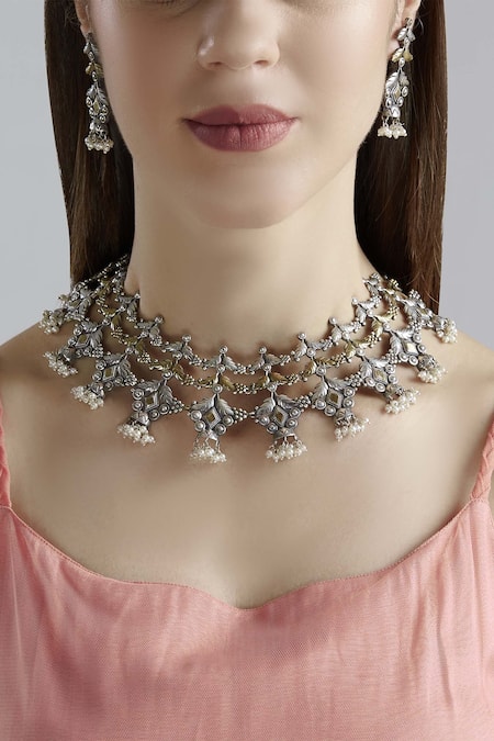 Moh-Maya by Disha Khatri Layered Choker Set with Earrings 