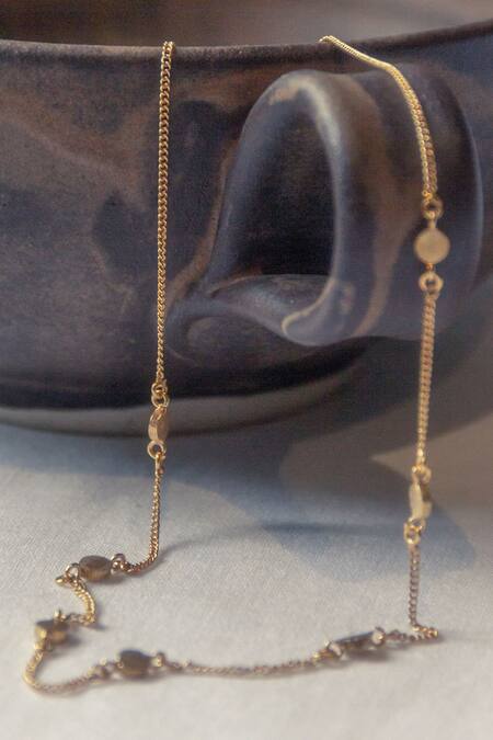 Nirjara_Gold Plated Metal Dash Necklace _at_Aza_Fashions