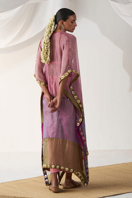 Itrh Gota Work Pink Kaftan & Skirt Set 