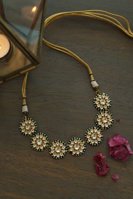 Shop Paisley Pop Gold Plated Kundan, Pearls And Beads Floral Choker Necklace at Aza Fashions Shop_Paisley Pop_Gold Plated Kundan, Pearls And Beads Floral Choker Necklace_at_Aza_Fashions