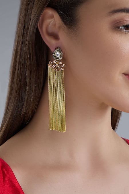 Nepra By Neha Goel Gold Plated Kundan Tassel Earrings 