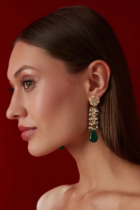 Paisley Pop Gold Kundan Embellished Danglers 