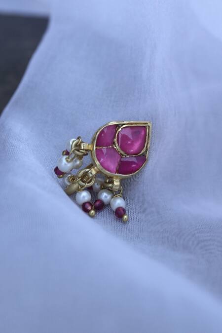 Shop Paisley Pop Pink Diamonds, Pearls Kundan Nosepin at Aza Fashions Shop_Paisley Pop_Pink Diamonds, Pearls Kundan Nosepin_at_Aza_Fashions