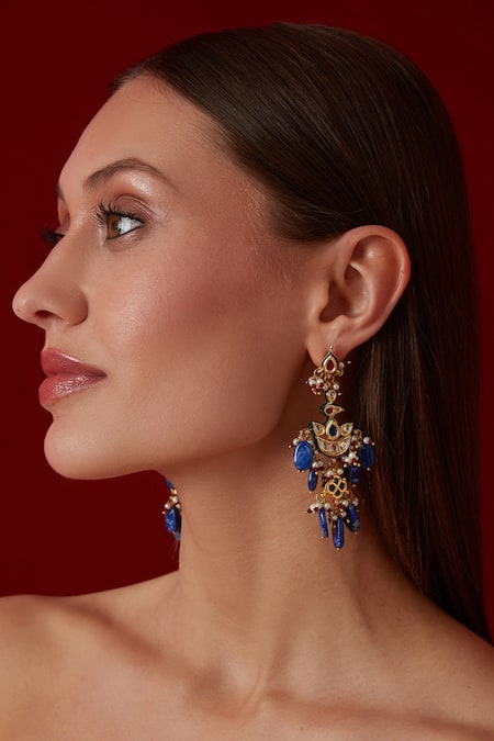 Paisley Pop Lapis Lazuli & Kundan Embellished Earrings
 