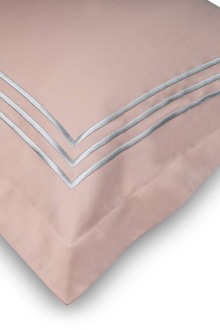 Shop Veda Homes Peach 100% Cotton Parallel Cord Embroidered Bed Sheet Set at Aza Fashions Shop_Veda Homes_Peach 100% Cotton Parallel Cord Embroidered Bed Sheet Set_at_Aza_Fashions