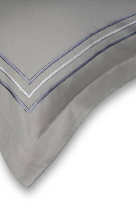 Shop Veda Homes Grey 100% Cotton Parallel Cord Embroidered Bed Sheet Set at Aza Fashions Shop_Veda Homes_Grey 100% Cotton Parallel Cord Embroidered Bed Sheet Set_at_Aza_Fashions