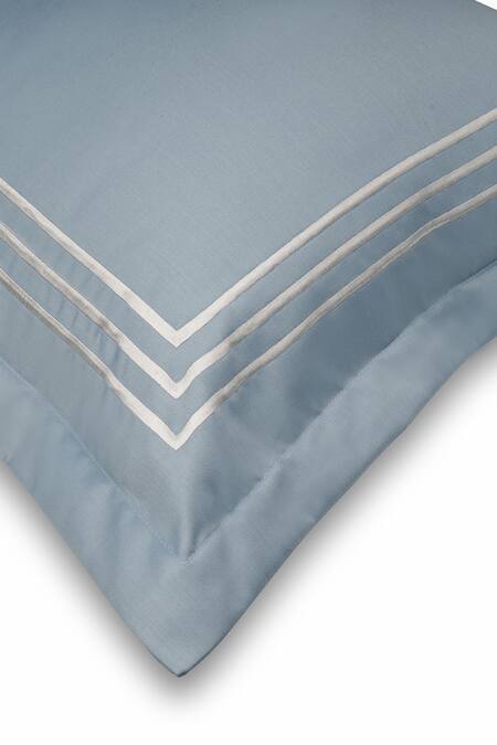 Shop Veda Homes Blue 100% Cotton Parallel Embroidered Bed Sheet Set at Aza Fashions Shop_Veda Homes_Blue 100% Cotton Parallel Embroidered Bed Sheet Set_at_Aza_Fashions