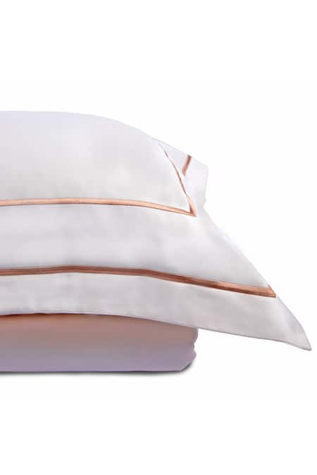 Shop Veda Homes Cream 100% Cotton Cord Embroidery Classic Sateen Finish Bed Sheet Set at Aza Fashions Shop_Veda Homes_Cream 100% Cotton Cord Embroidery Classic Sateen Finish Bed Sheet Set_at_Aza_Fashions