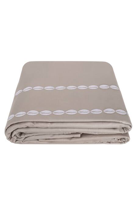 Shop Veda Homes Grey 100% Cotton Thread Work Sea Shell Embroidered Duvet Cover - Single Pc at Aza Fashions Shop_Veda Homes_Grey 100% Cotton Thread Work Sea Shell Embroidered Duvet Cover - Single Pc_at_Aza_Fashions