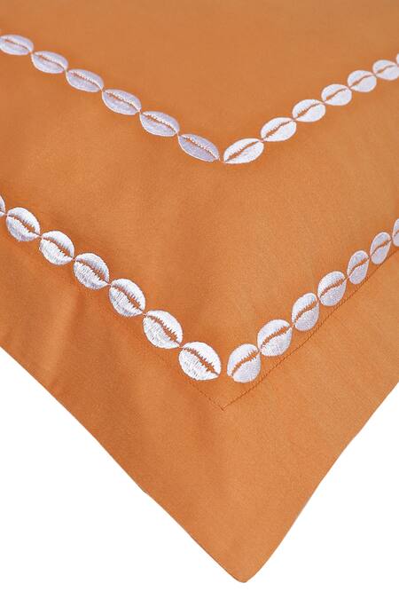 Veda Homes Gold 100% Cotton Embroidery Sea Shell Border Bedsheet Set Online at Aza Fashions Veda Homes_Gold 100% Cotton Embroidery Sea Shell Border Bedsheet Set_Online_at_Aza_Fashions