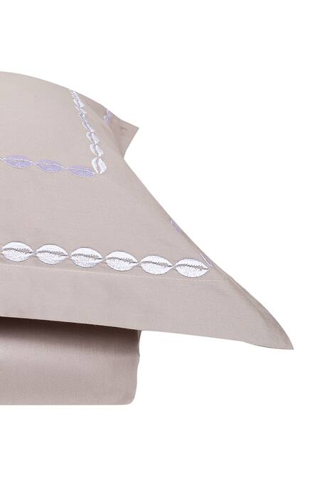 Shop Veda Homes Grey 100% Cotton Embroidery Sea Shell Bedsheet Set at Aza Fashions Shop_Veda Homes_Grey 100% Cotton Embroidery Sea Shell Bedsheet Set_at_Aza_Fashions