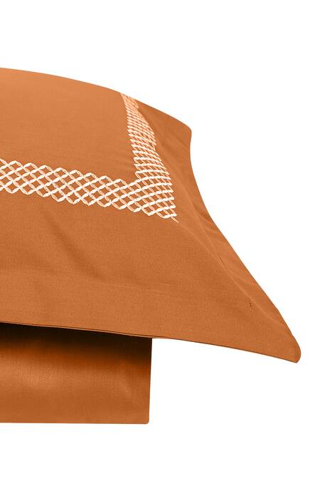 Shop Veda Homes Gold 100% Cotton Embroidery Waffle Border Bedsheet Set at Aza Fashions Shop_Veda Homes_Gold 100% Cotton Embroidery Waffle Border Bedsheet Set_at_Aza_Fashions