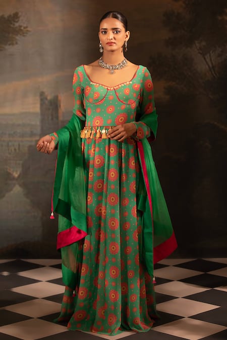 Neha Khullar Botanical Print Anarkali With Dupatta 