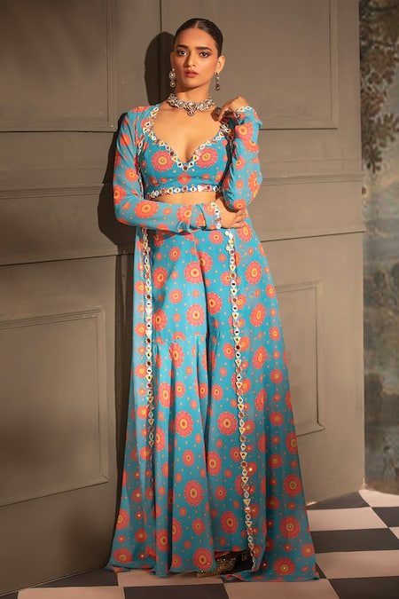 Neha Khullar Blossom Print Jacket Sharara Set 