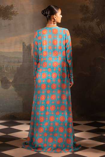 Shop Neha Khullar Blue Georgette, Crepe Embroidery, Pearls, Blossom Print Jacket Sharara Set at Aza Fashions Shop_Neha Khullar_Blue Georgette, Crepe Embroidery, Pearls, Blossom Print Jacket Sharara Set _at_Aza_Fashions