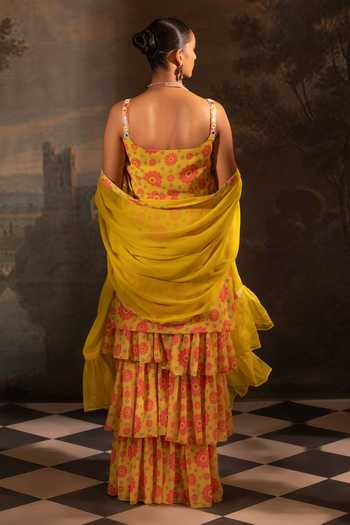 Shop Neha Khullar Yellow Georgette, Organza, Crepe Gota Patti, Mirrors, Floral Print Kurta Set at Aza Fashions Shop_Neha Khullar_Yellow Georgette, Organza, Crepe Gota Patti, Mirrors, Floral Print Kurta Set _at_Aza_Fashions