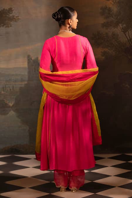 Neha Khullar Chanderi Silk Neckline Embroidered Anarkali Set 