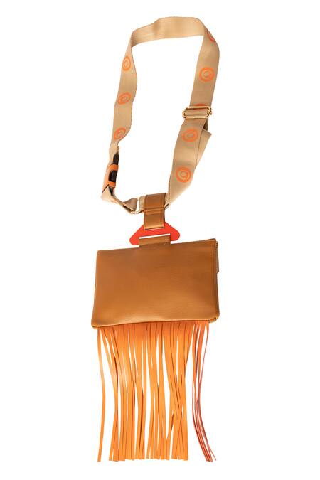 Oceana Clutches_Brown Fringe Vegan Leather Fanny Pack_Online_at_Aza_Fashions