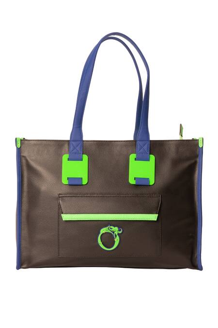 Oceana Clutches Black Vegan Leather Colorblock Tote Bag Online at Aza Fashions Oceana Clutches_Black Vegan Leather Colorblock Tote Bag_Online_at_Aza_Fashions