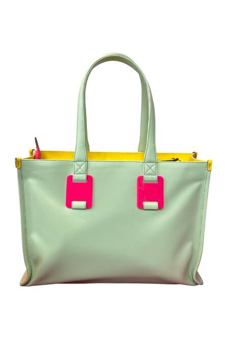 Shop_Oceana Clutches_Pink Colorblock Vegan Leather Tote Bag_at_Aza_Fashions