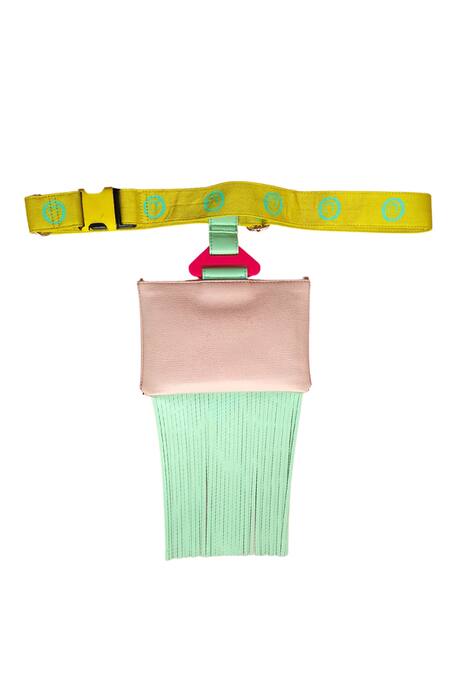 Oceana Clutches_Pink Fringe Vegan Leather Fanny Pack_Online_at_Aza_Fashions
