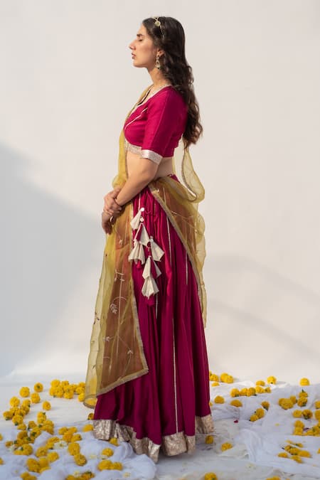 Buy Apeksha Jain Label Wine Cotton Silk Hand Embroidered Kasab V Neck Bordered Lehenga Set Online at Aza Fashions Buy_Apeksha Jain Label_Wine Cotton Silk Hand Embroidered Kasab V Neck Bordered Lehenga Set _Online_at_Aza_Fashions