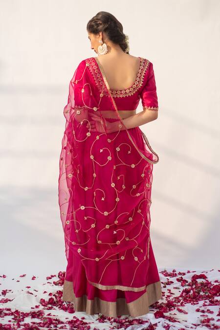 Shop_Apeksha Jain Label_Pink Cotton Silk Hand Embroidered Marodi And Lace Work Lehenga Set With Dupatta _at_Aza_Fashions