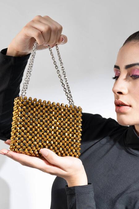 Buy_Waby Saby_Gold Embellished Me Crystal Bead Bag_Online_at_Aza_Fashions