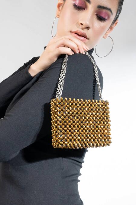 Shop_Waby Saby_Gold Embellished Me Crystal Bead Bag_Online_at_Aza_Fashions