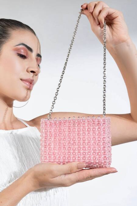 Waby Saby Pink Embellished Mini Me Crystal Bead Bag