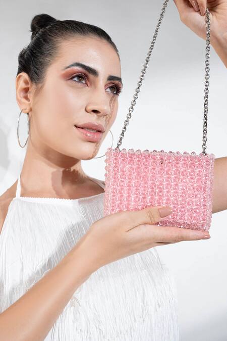 Buy_Waby Saby_Pink Embellished Mini Me Crystal Bead Bag_Online_at_Aza_Fashions