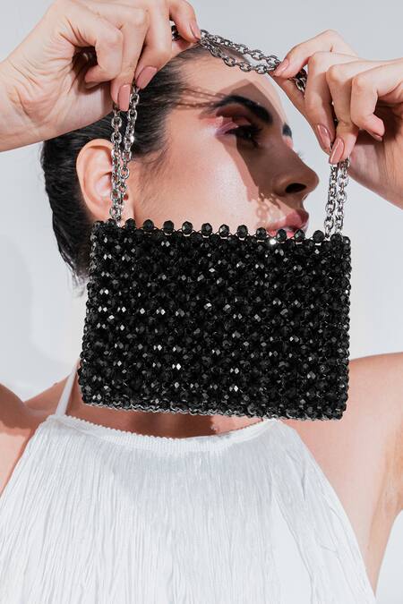 Waby Saby Black Embellished Mini Glass Crystal Bag Online at Aza Fashions Waby Saby_Black Embellished Mini Glass Crystal Bag_Online_at_Aza_Fashions