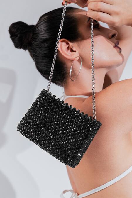 Shop Waby Saby Black Embellished Mini Glass Crystal Bag at Aza Fashions Shop_Waby Saby_Black Embellished Mini Glass Crystal Bag_at_Aza_Fashions