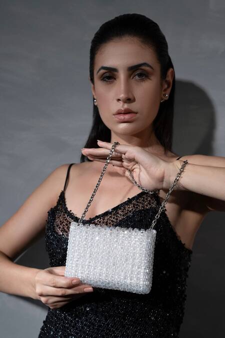 Buy_Waby Saby_White Embellished Mini Me Bead Bag_Online_at_Aza_Fashions
