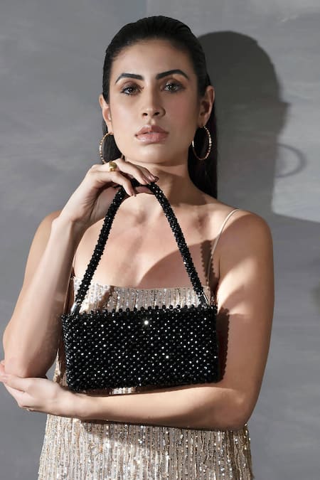 Waby Saby Black Embellished Crystal Beaded Bag