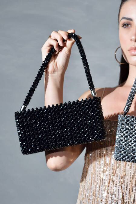 Waby Saby_Black Embellished Crystal Beaded Bag_Online_at_Aza_Fashions