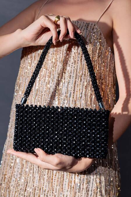Shop_Waby Saby_Black Embellished Crystal Beaded Bag_Online_at_Aza_Fashions