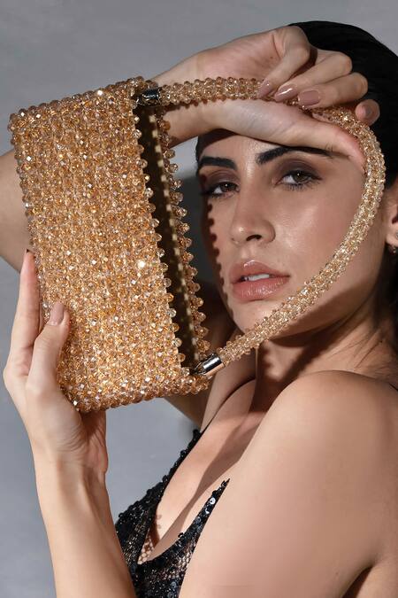 Waby Saby_Beige Embellished Sugar Mamma Crystal Bag_Online_at_Aza_Fashions
