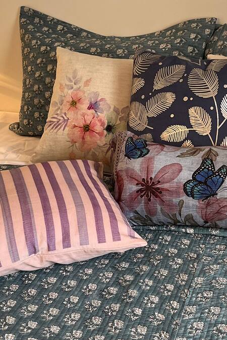 Buy_Cocobee_Blue Cotton Printed Hand Block Bedcover Set _Online_at_Aza_Fashions