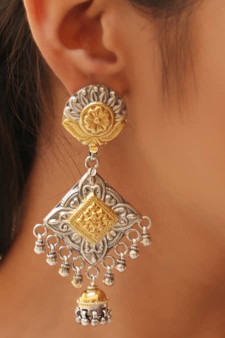 Noor Handcrafted Silver Jhumkas 