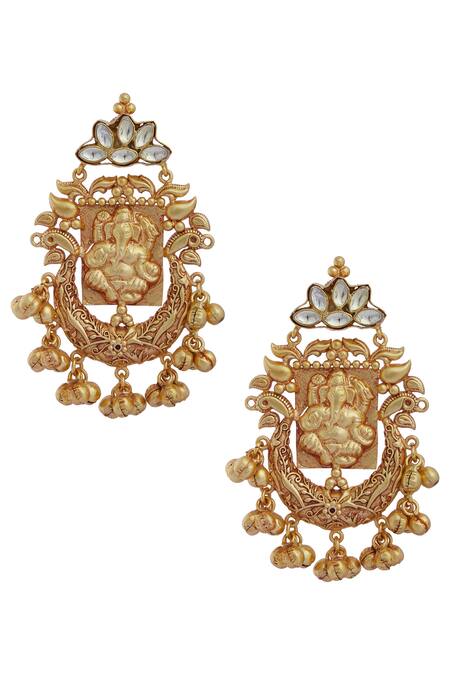 Shop Moh-Maya By Disha Khatri Gold Plated Stones Ganesha Earrings at Aza Fashions Shop_Moh-Maya By Disha Khatri_Gold Plated Stones Ganesha Earrings_at_Aza_Fashions