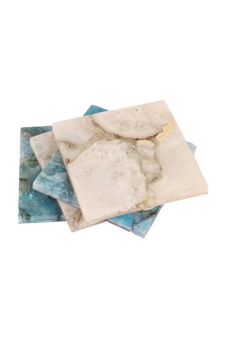 Buy_Cotton Indya_Multi Color Natural Agate Stones Square Coasters - Set Of 4_Online_at_Aza_Fashions