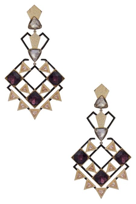 Shop Masaya Jewellery Brown Crystals Earrings at Aza Fashions Shop_Masaya Jewellery_Brown Crystals Earrings_at_Aza_Fashions