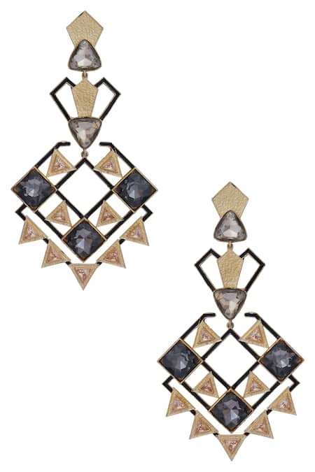 Shop Masaya Jewellery Gold Plated Crystals Earrings at Aza Fashions Shop_Masaya Jewellery_Gold Plated Crystals Earrings_at_Aza_Fashions