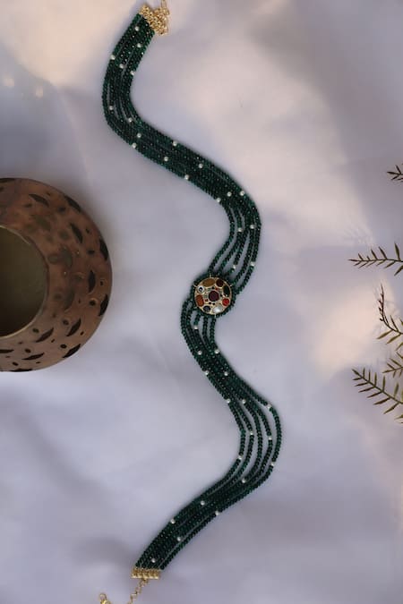 Paisley Pop Green Navratna Embellished Kamarbandh
 