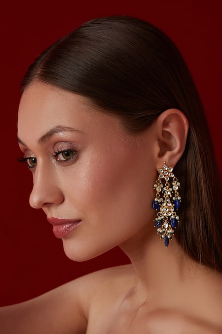 Paisley Pop Blue Kundan Embellished Earrings 