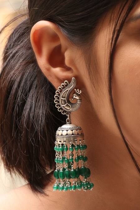 Saissa Silver Tone Oxidised Long Chain Tassel Triple Jhumka Earrings for  Girls and Women  Amazonin Fashion
