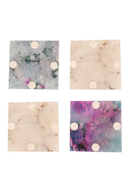 Shop Cotton Indya Fuchsia Natural Agate Stones Square Coasters - Set Of 4 at Aza Fashions Shop_Cotton Indya_Fuchsia Natural Agate Stones Square Coasters - Set Of 4_at_Aza_Fashions