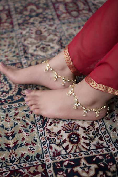 Paisley Pop Kundan Embellished Anklets - Set Of 2 